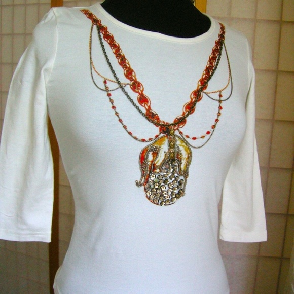 Mi-Tu Y2K Womens Tshirt Size 6 7 EU 40 Italian Chains - Picture 1 of 8